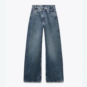 ZARA TRF HIGH RISE WIDE LEG CROSSOVER WAISTBAND JEANS - SZ 8